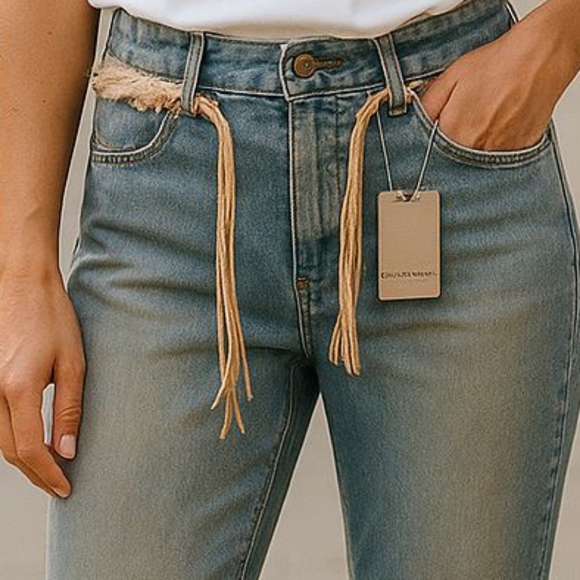 Kenzie Jeans - Lite Wash, Skinny, 8/29, Cropped / Slightly Distressed, Belted - Picture 3 of 16